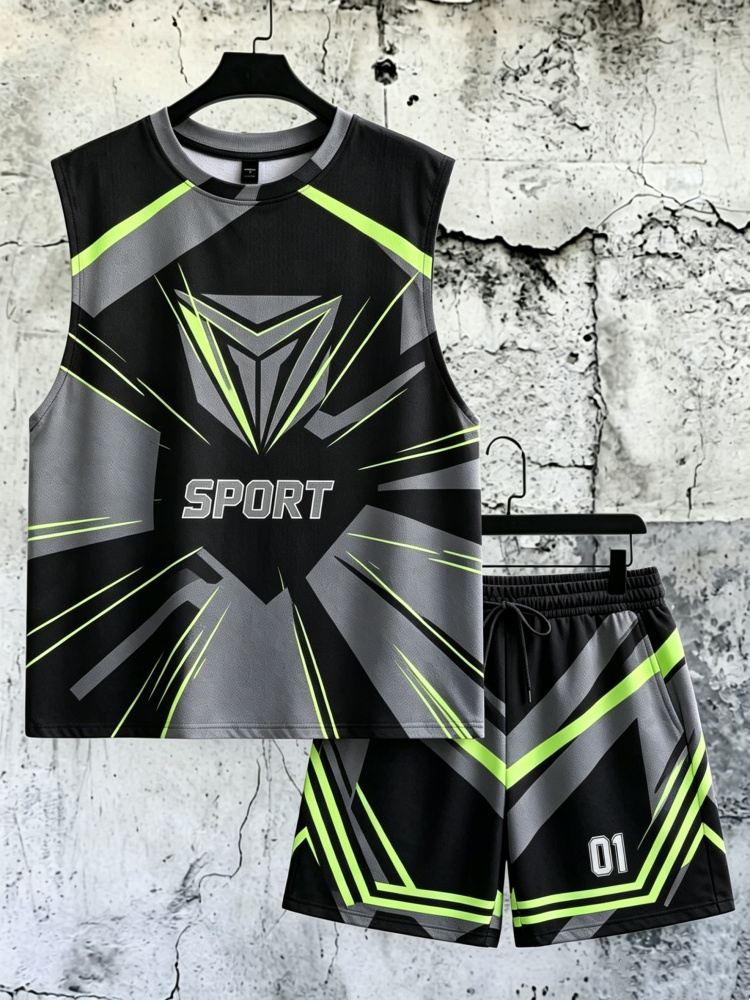 Men's Geometric Sport Print Sl - Fitness & Nutrition Lab ulasan dan harga
